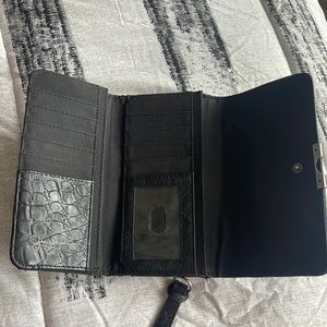 Jessica Simpson Black Leather Wallet with Chrome Detailing